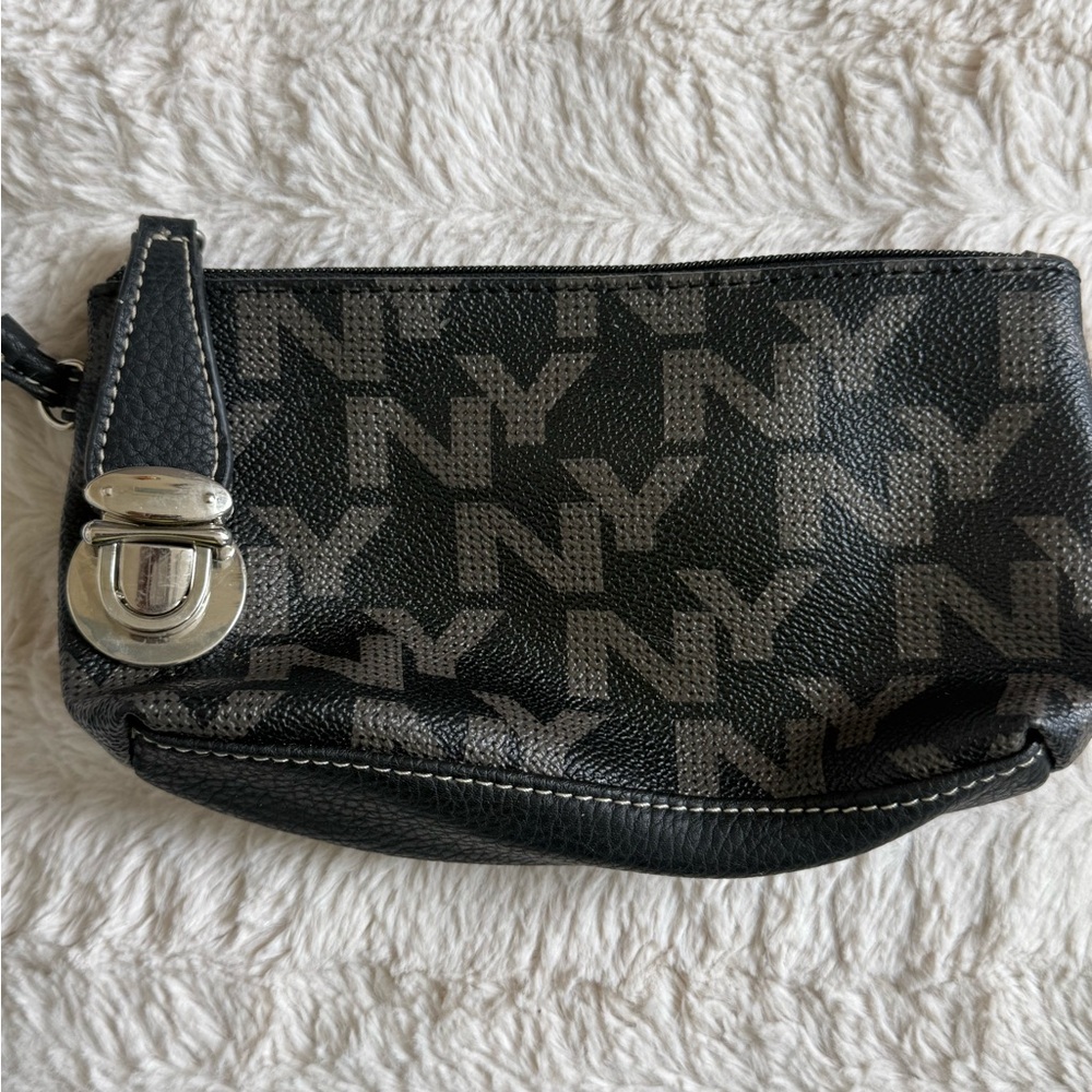 New York & Co Black and Gray NY Logo Wristlet
